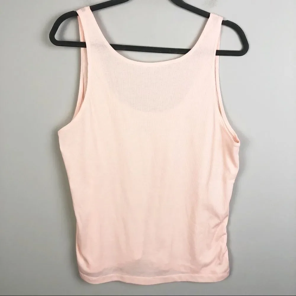 NIKE | Ribbed Scoop Back Peach Tank Top Dri-Fit Ruched Sides Plus Sz Women’s 1X